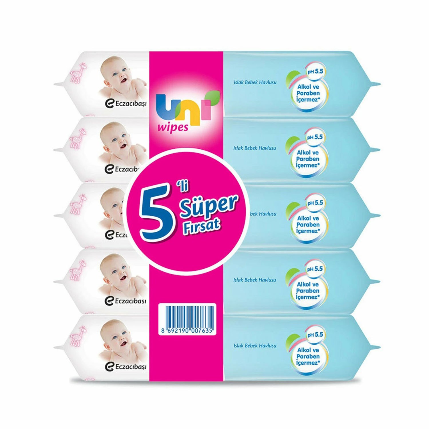 Uni Baby Wipes Classic 5'li Islak Havlu 56 Yaprak 