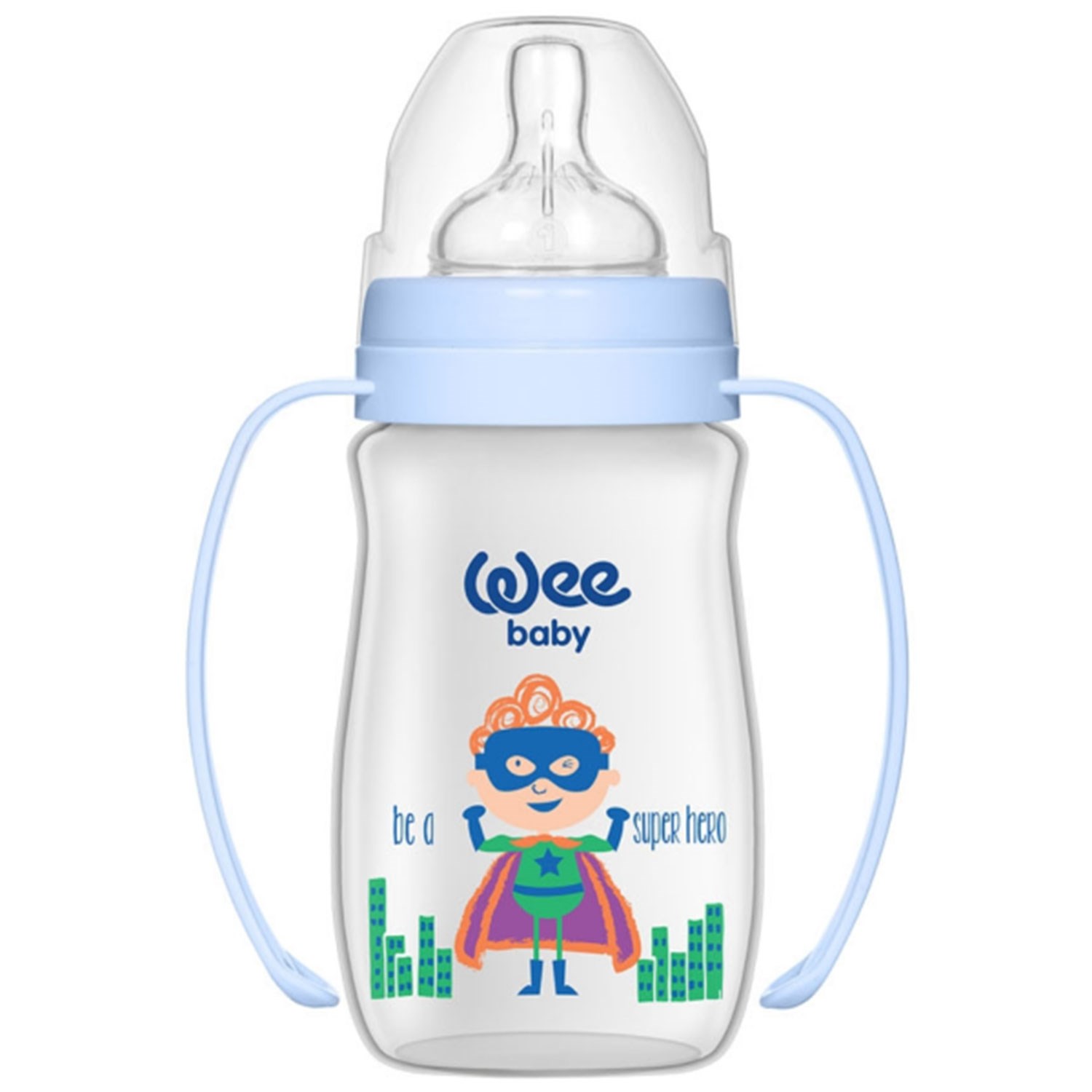Wee Baby Klasik Geniş Ağızlı Kulplu PP Biberon 250 ml 138 Mavi