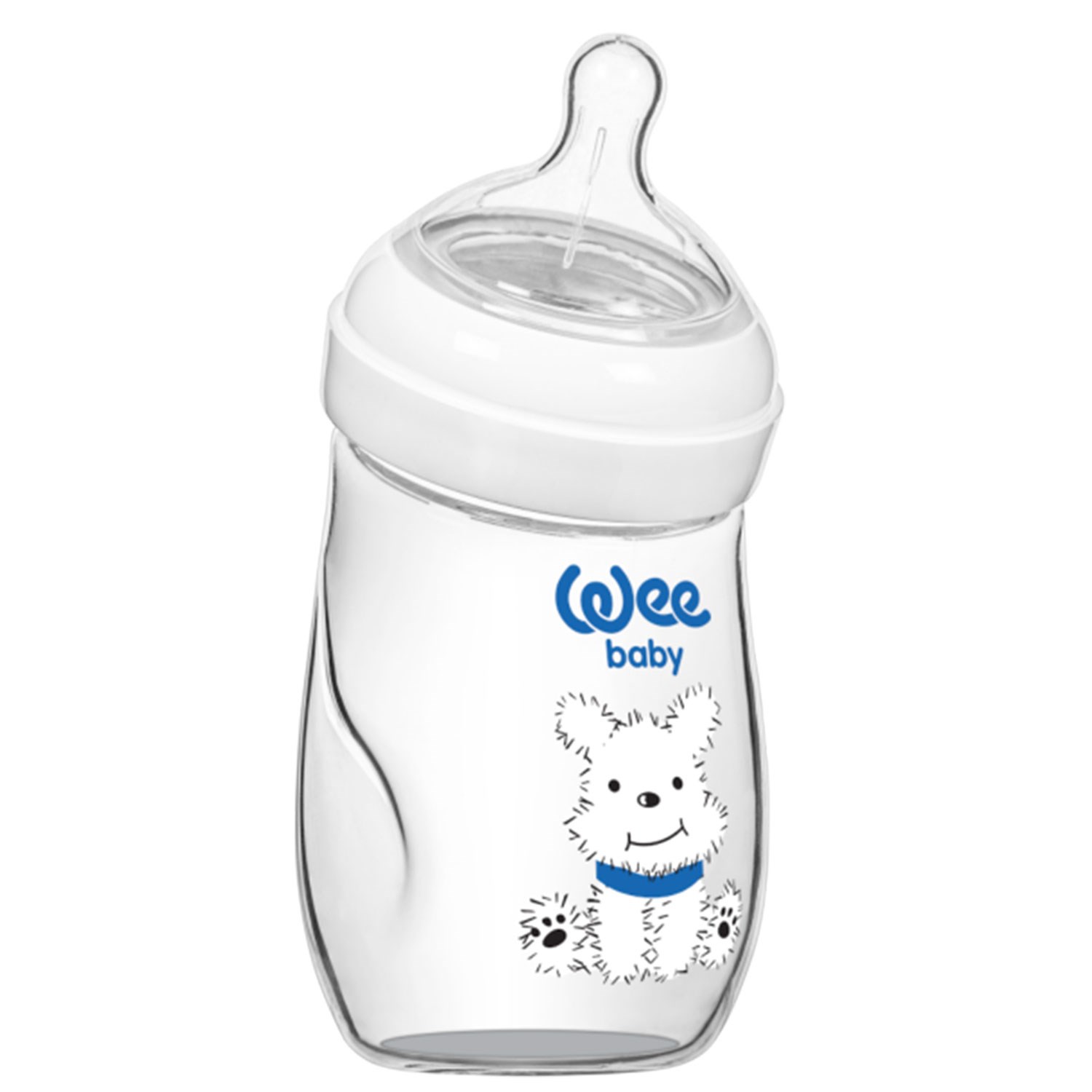 Wee Baby Isıya Dayanıklı Açılı Cam Biberon 180 ml 146 Beyaz-Lacivert