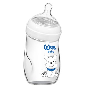 Wee Baby Isıya Dayanıklı Açılı Cam Biberon 180 ml 146 Beyaz-Lacivert