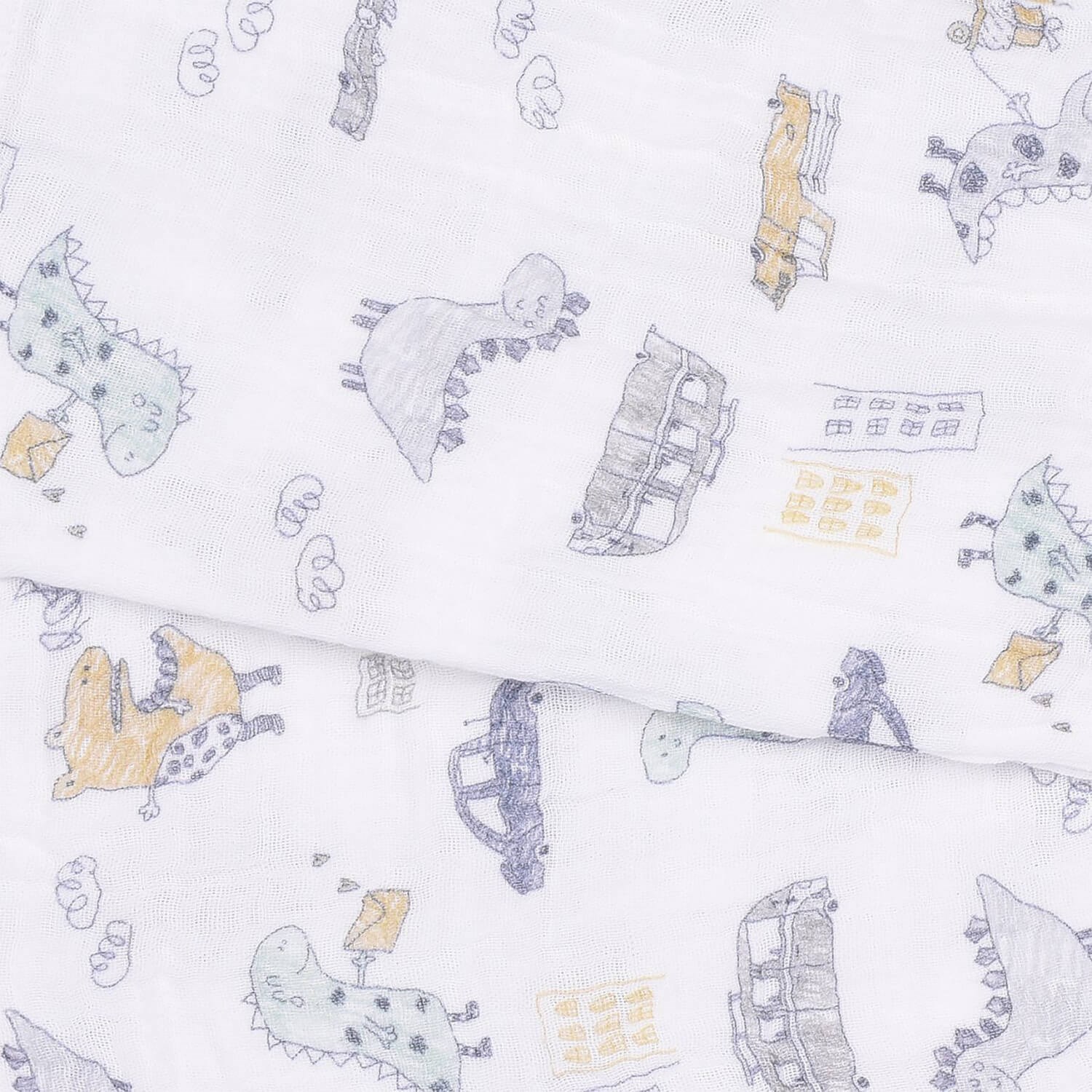 Kitikate Dino Müslin Battaniye 80x90 S81589 Sarı-Gri