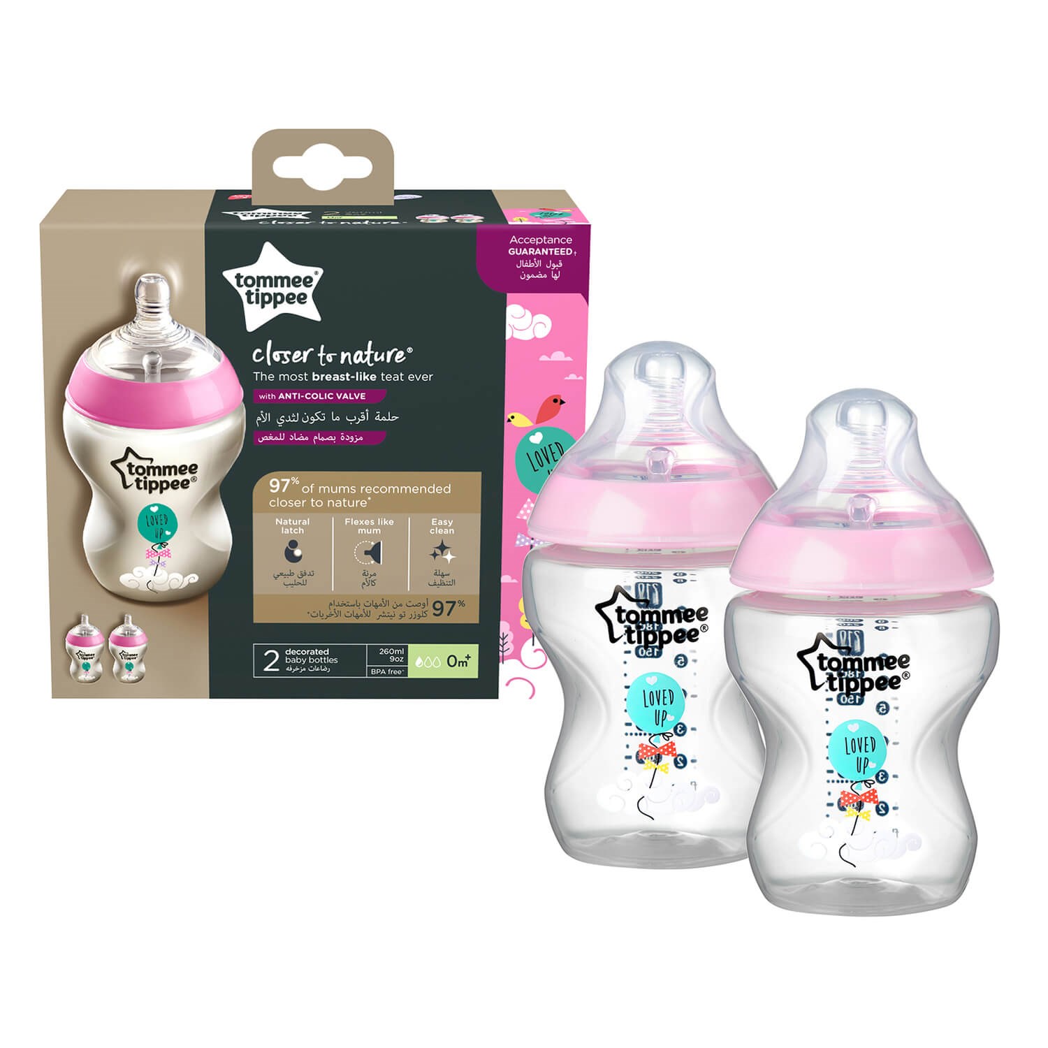 Tommee Tippee PP Closer to Nature Biberon 2'li 260 ml Pembe