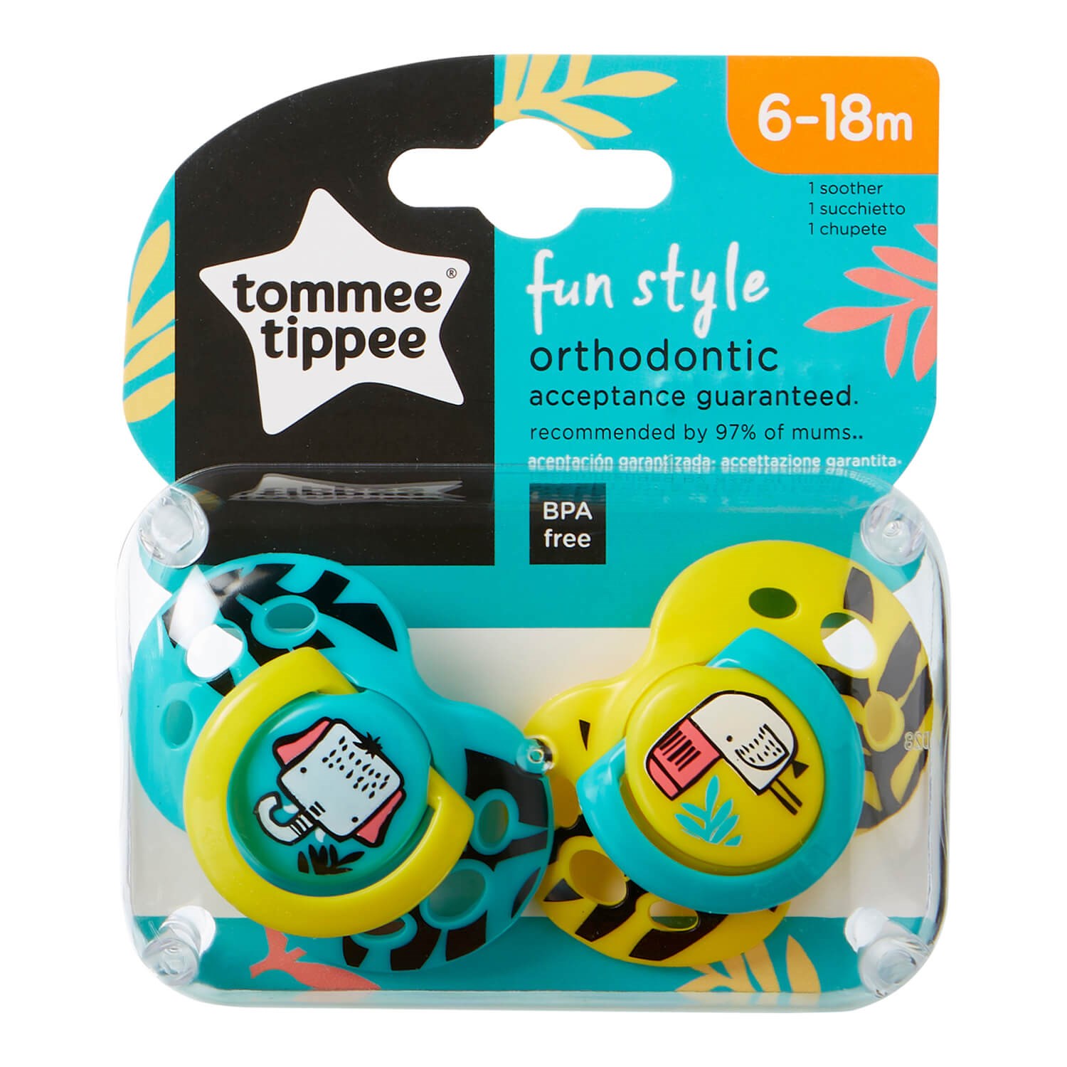 Tommee Tippee Fun Style Ortodontik Emzik 2'li 6-18 Ay  Sarı-Yeşil