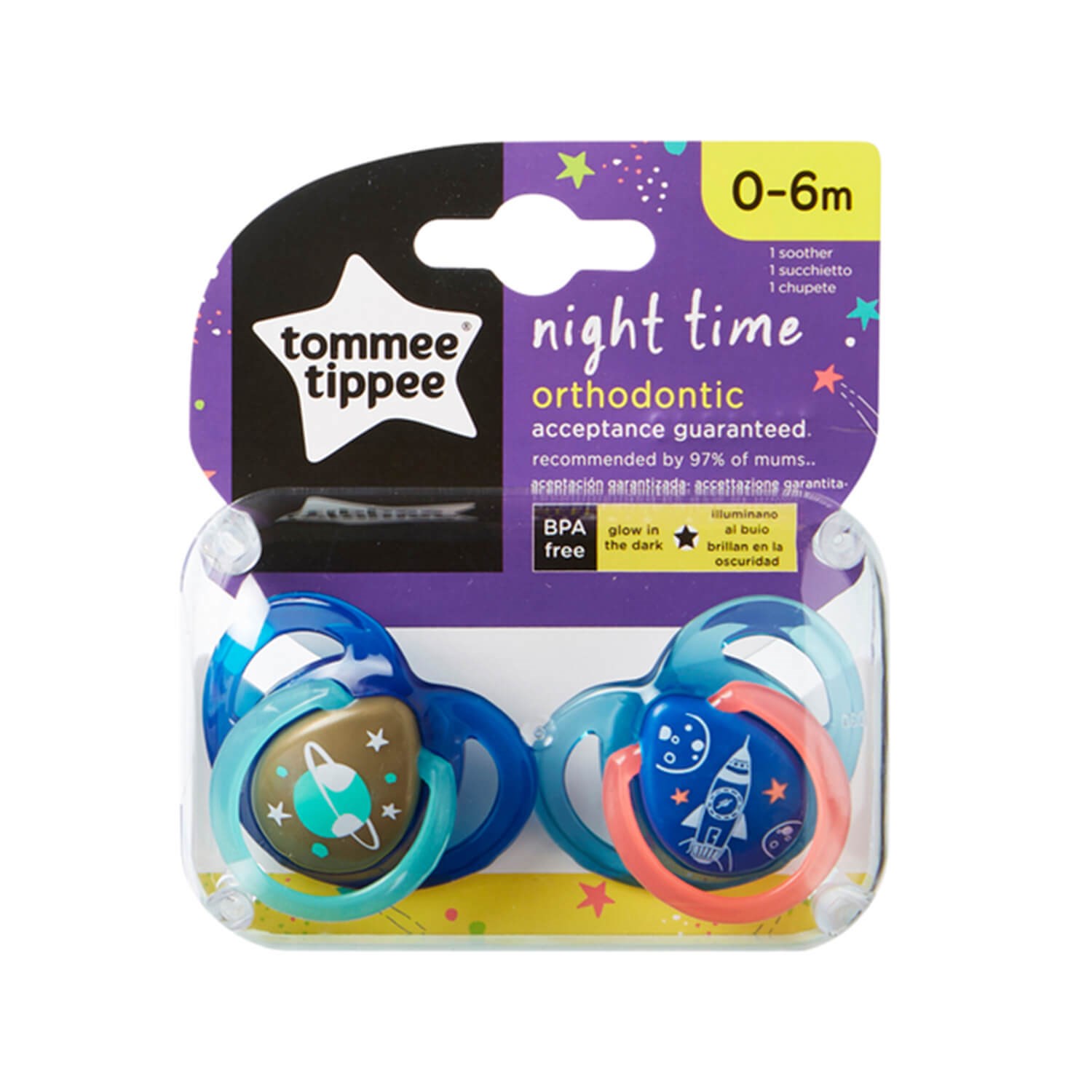 Tommee Tippee Ortodontik Gece Emziği 2'li 0-6 Ay  Lacivert-Mavi