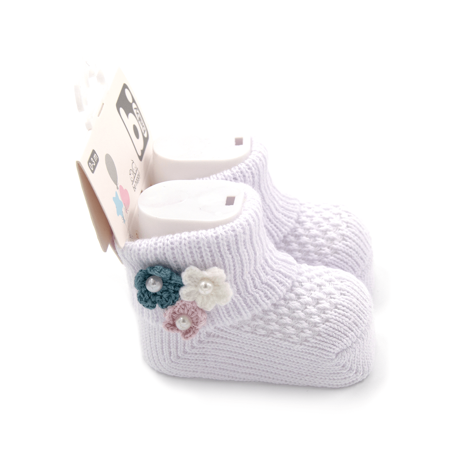 Bibaby Çiçekli Bebek Çorabı 68300 Beyaz