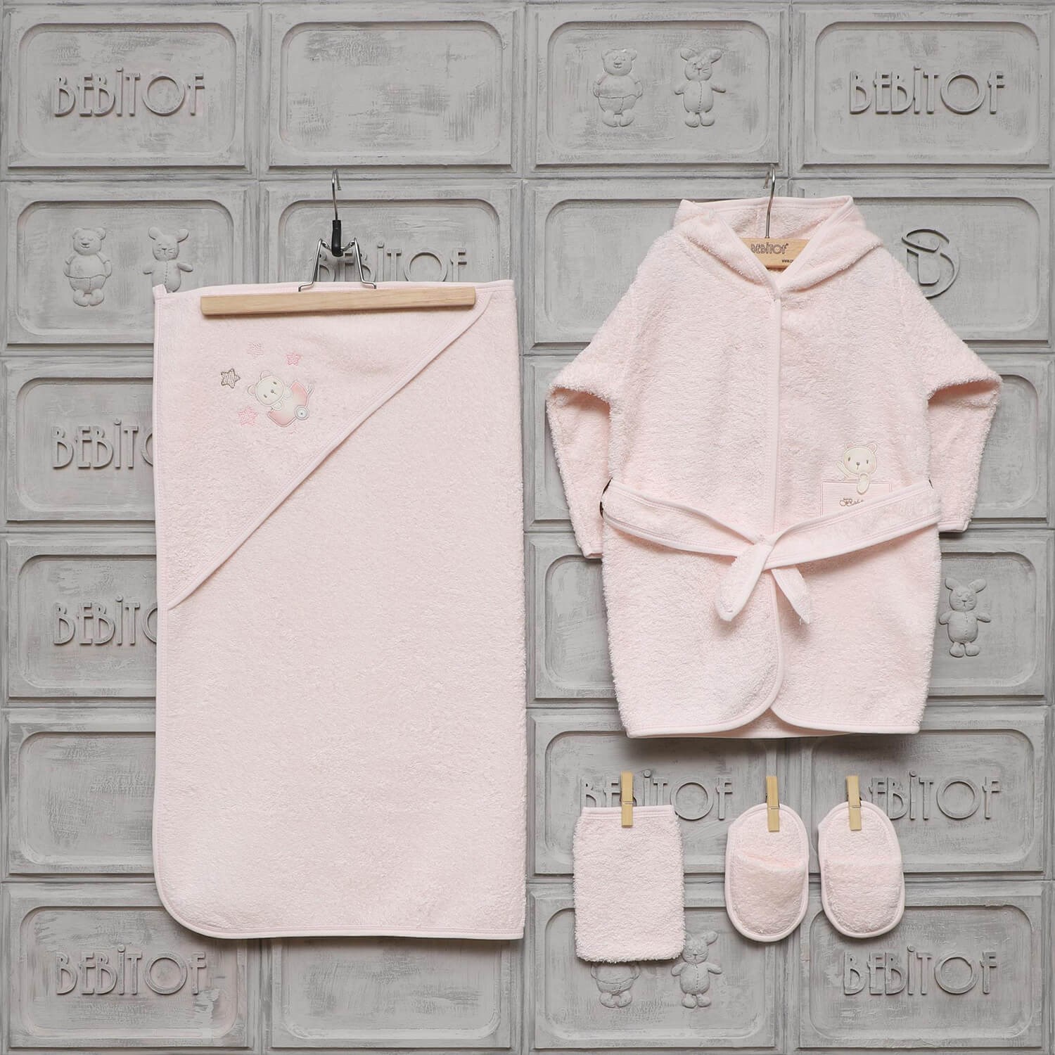 Bebitof Gezideki İkizler Bebek Bornoz Seti 30003 Pembe