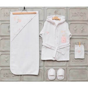Bebitof Uçan Tavşan Bebek Bornoz Seti 30012 Beyaz