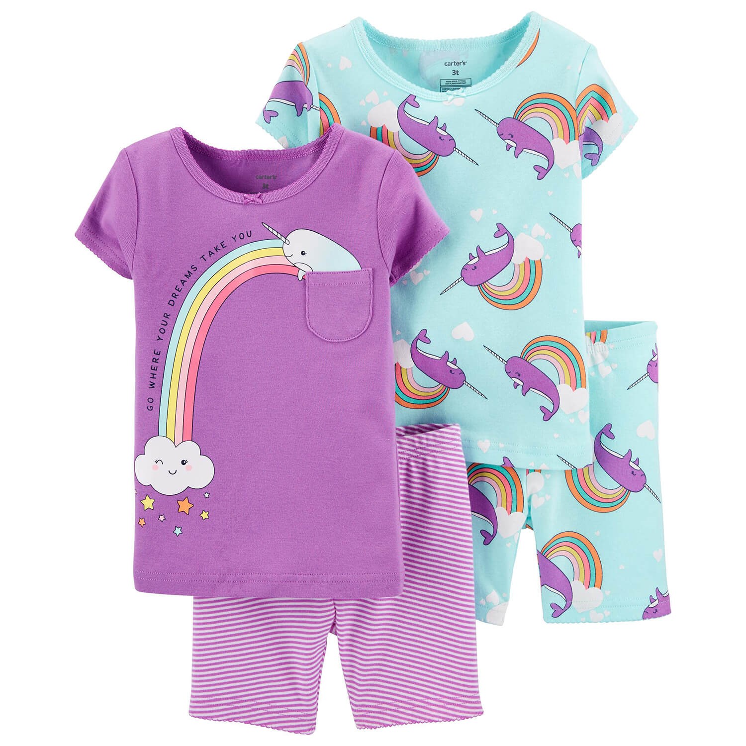Carter's Boynuzlu Balina 4'lü Bebek Şortlu Pijama Takımı Yeşil-Mor