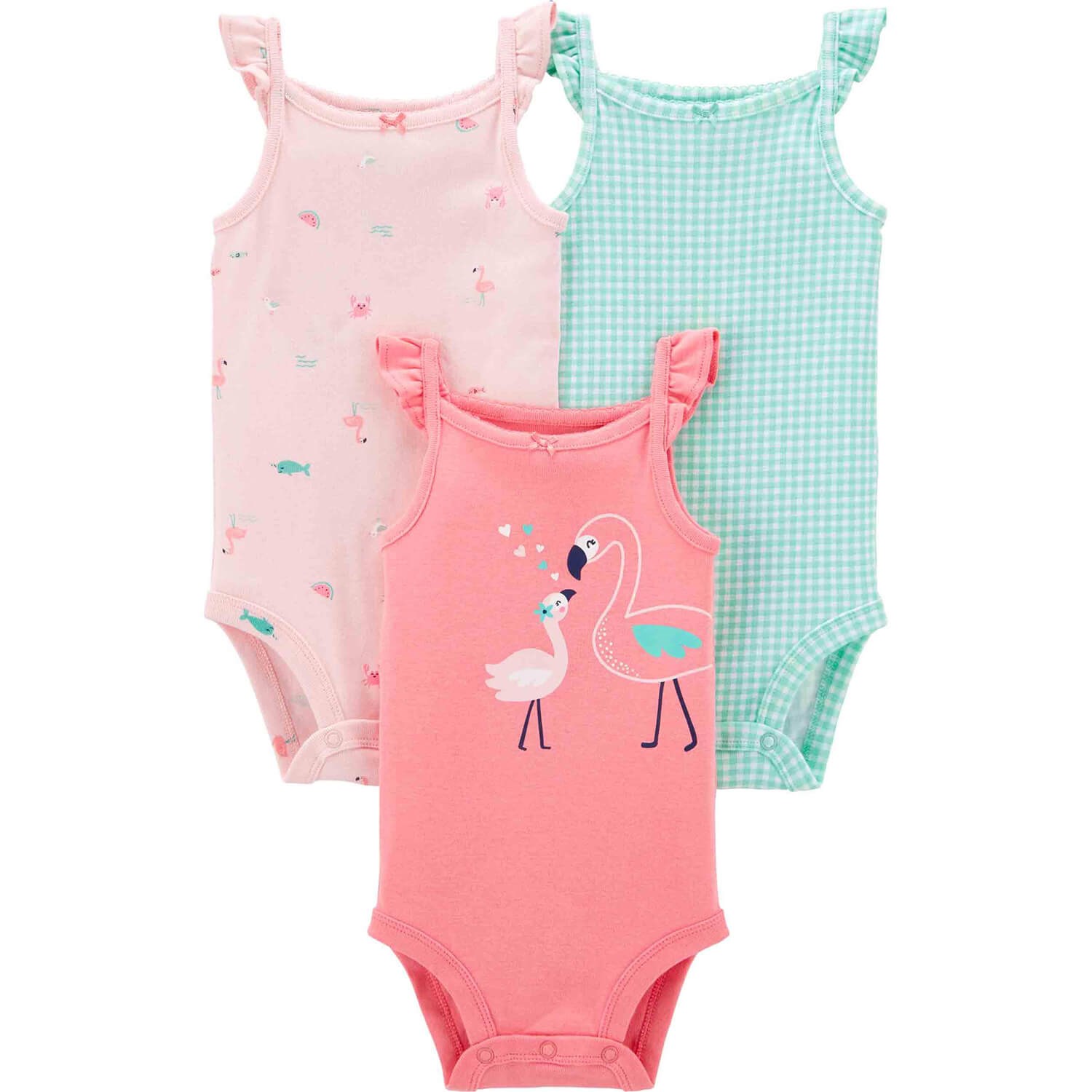 Carter's Desenli 3'lü Askılı Bebek Body Turkuaz-Pembe