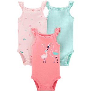 Carter's Desenli 3'lü Askılı Bebek Body Turkuaz-Pembe