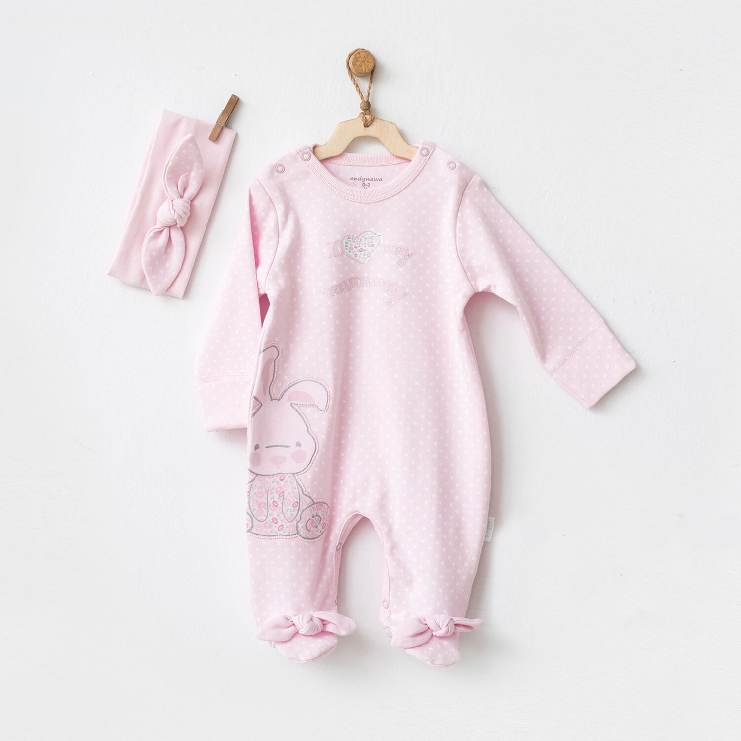 Andywawa My Little Bunny Dream 2'li Patikli Bebek Tulumu AC20542 Pembe