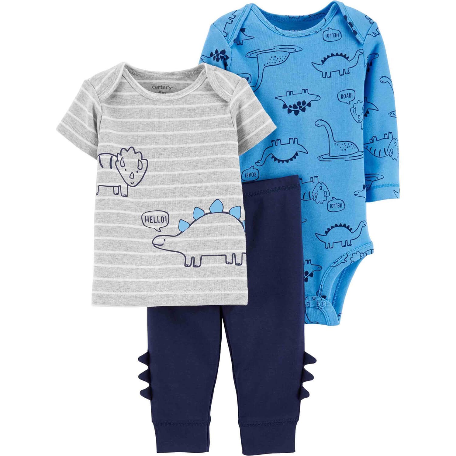 Carter's Dinozor Desenli 3'lü Bebek Takımı Lacivert-Mavi