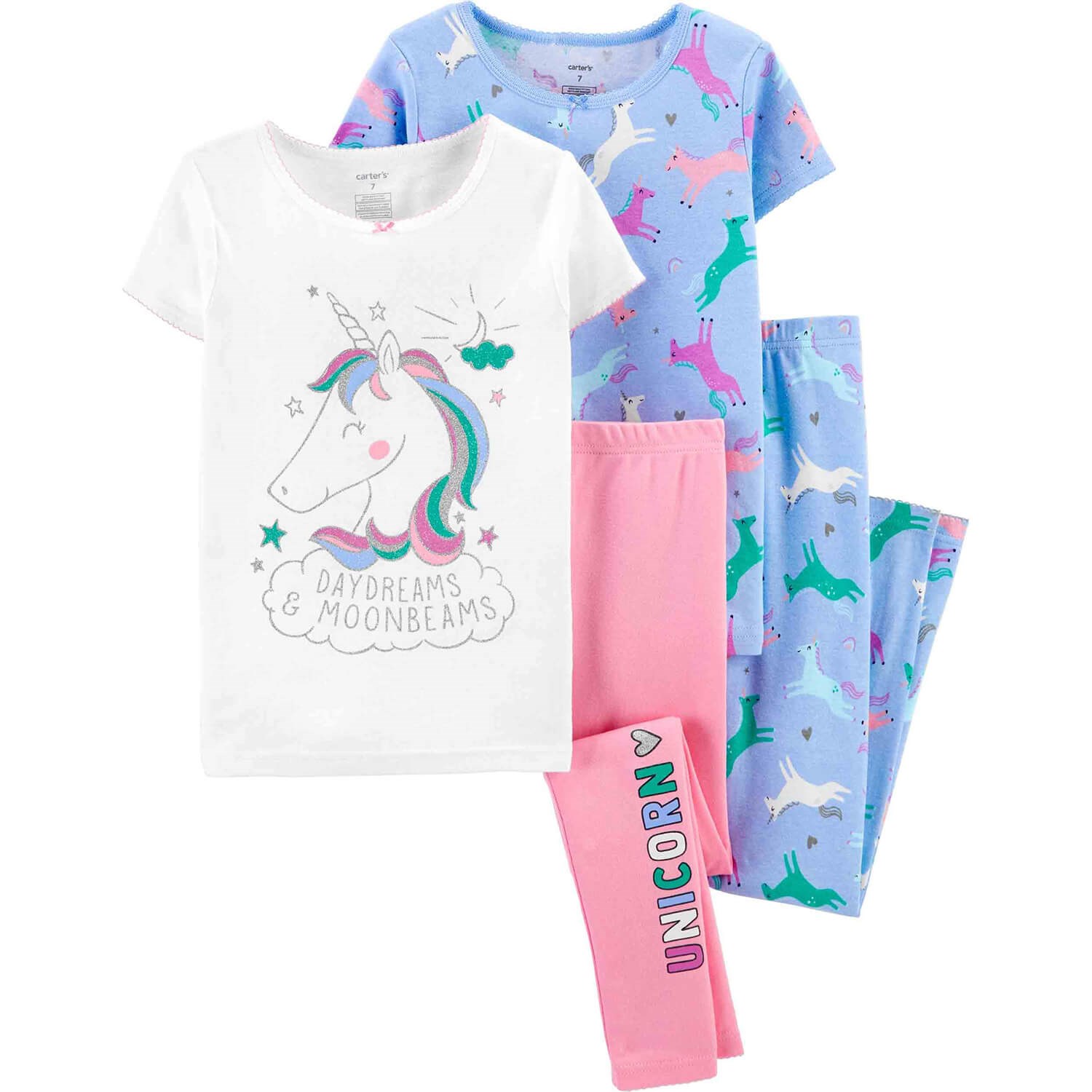 Carter's Unicorn Desenli 4'lü Pijama Takımı Pembe-Mavi