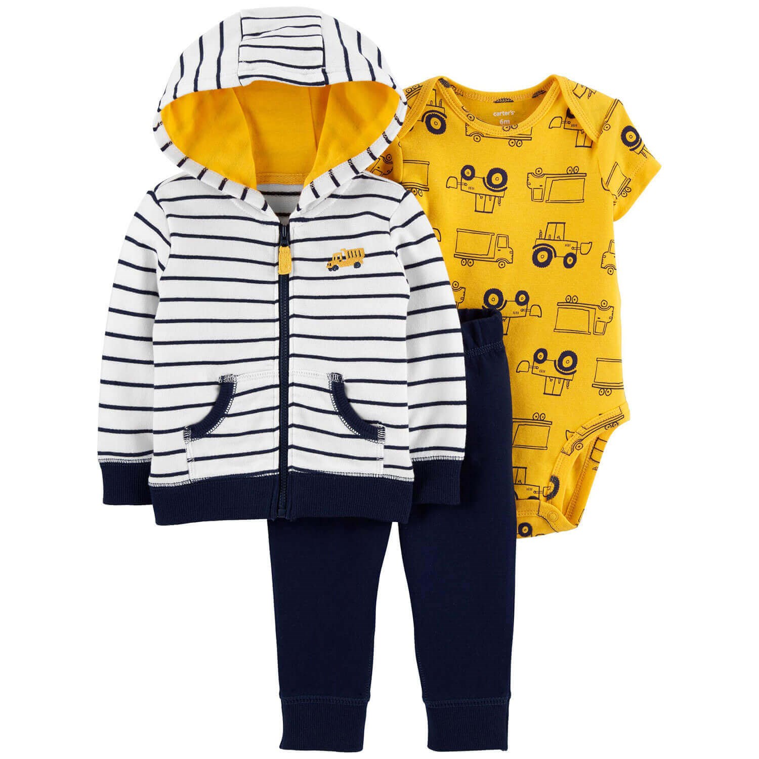Carter's İnşaat Desenli 3'lü Bebek Takımı Sarı-Lacivert