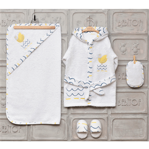 Bebitof Evli Kuş Bebek Bornoz Seti 30017 Beyaz