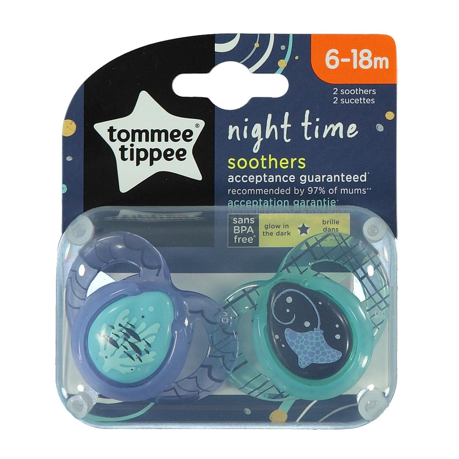 Tommee Tippee Ortodontik Gece Emziği 2'li 6-18 Ay  Lacivert-Yeşil