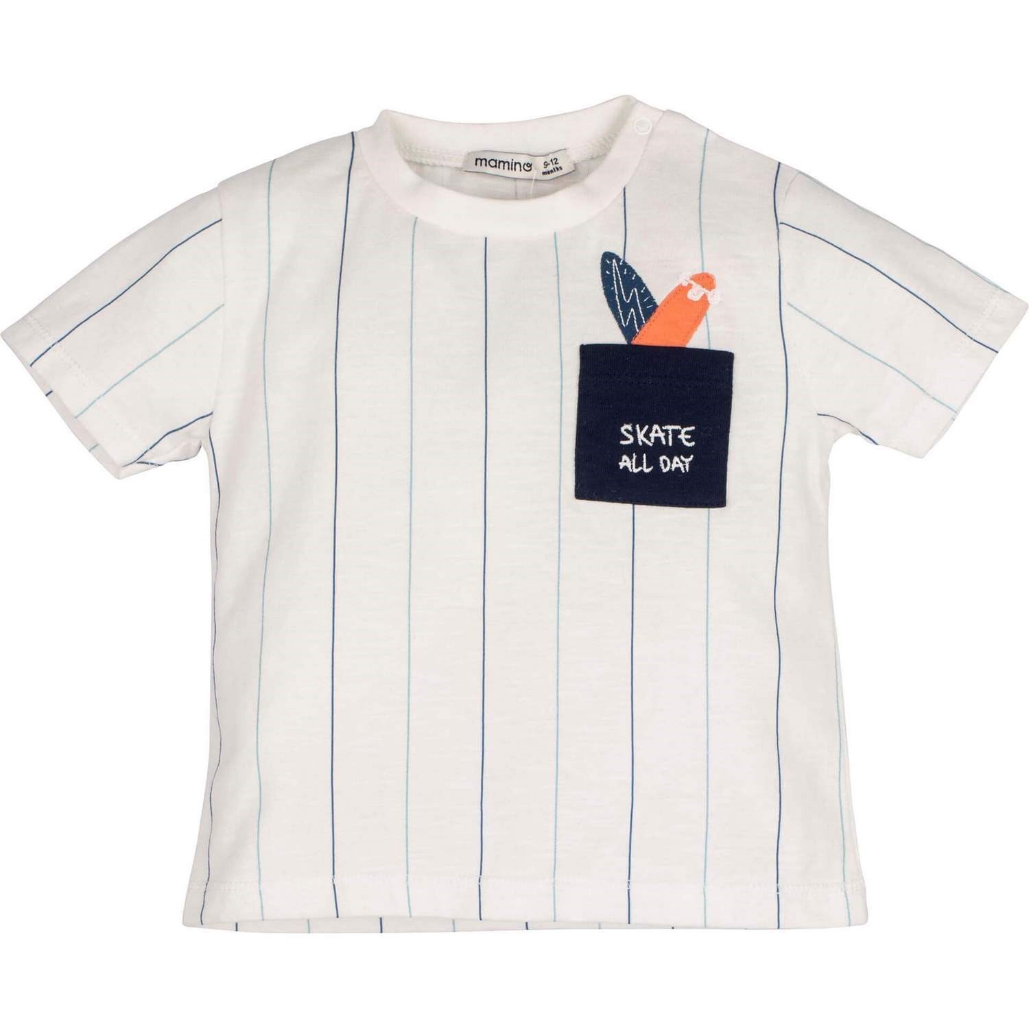 Mamino Çizgili Bebek Tshirt 12930 Beyaz