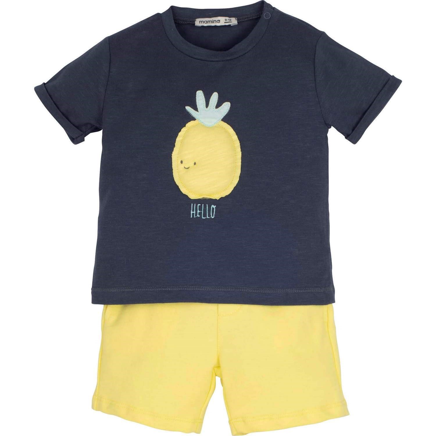 Mamino Ananas Şortlu Bebek Takımı 12956 Sarı-Lacivert