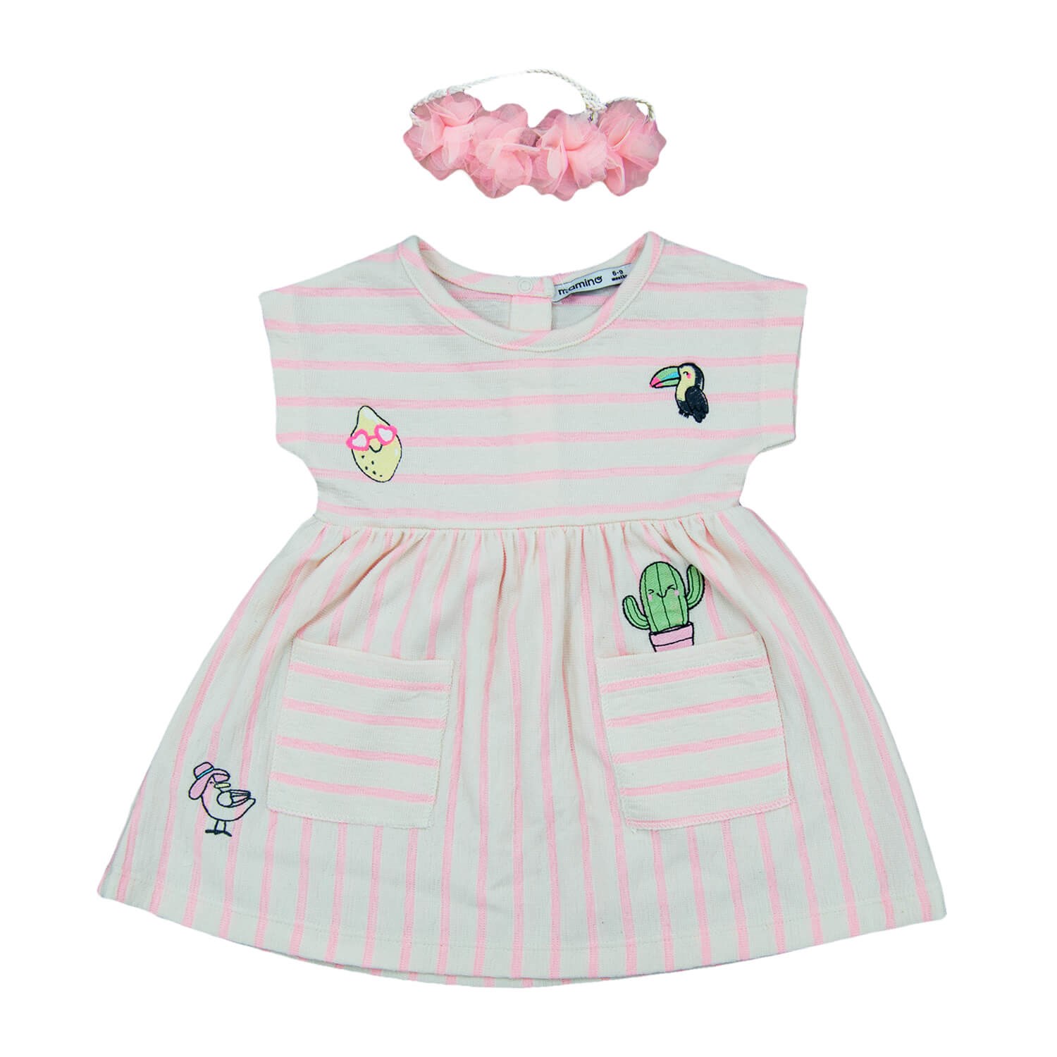 Mamino Çizgili Bebek Elbisesi 13363 Neon