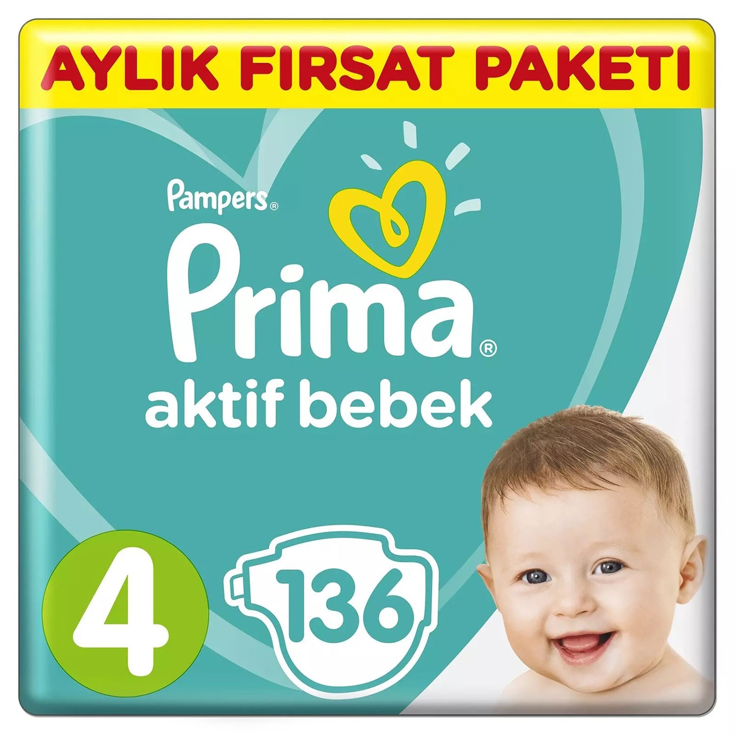 Prima Bebek Bezi Aktif Bebek 4 Beden Fırsat Paketi 9-14 kg 136'li 
