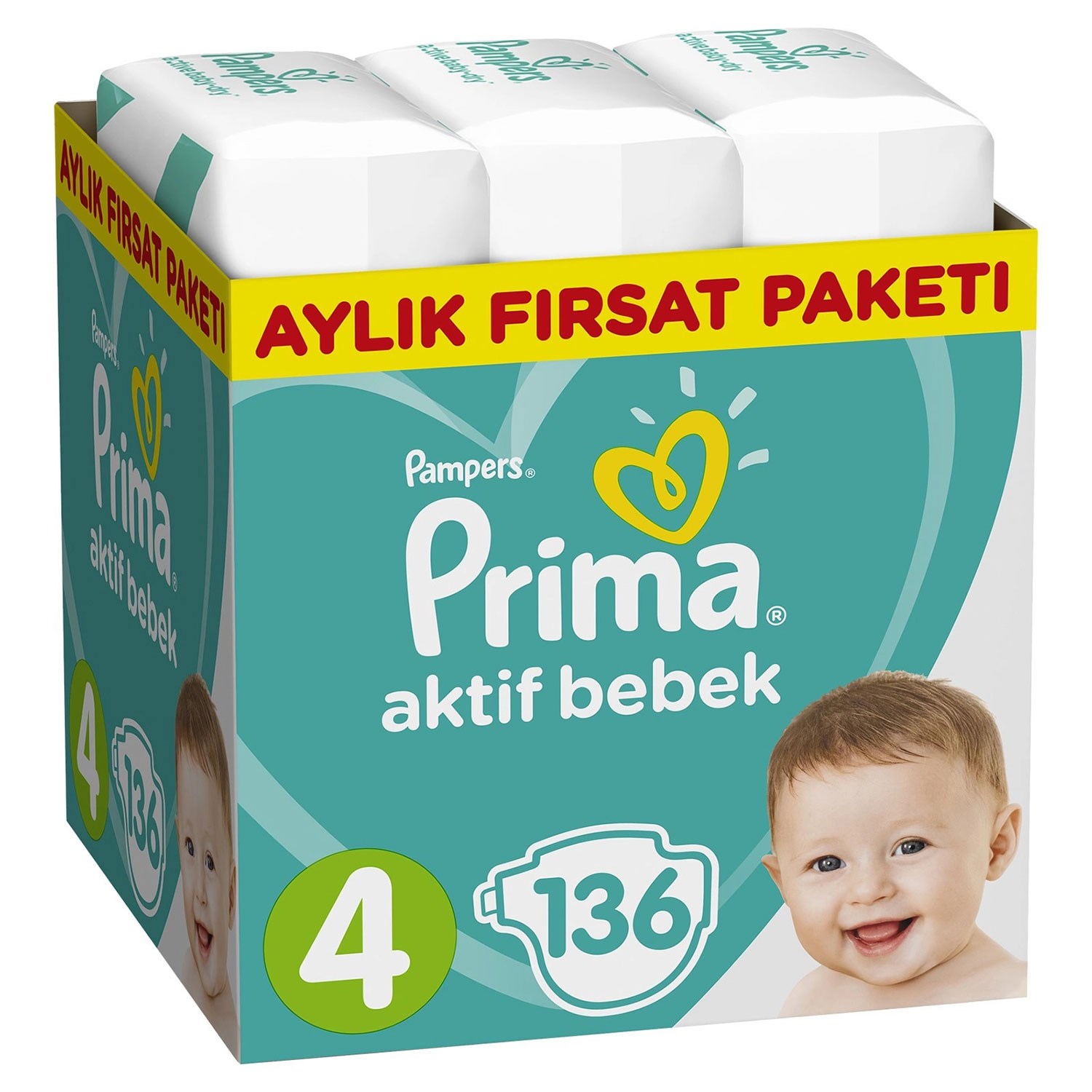 Prima Bebek Bezi Aktif Bebek 4 Beden Fırsat Paketi 9-14 kg 136'li 