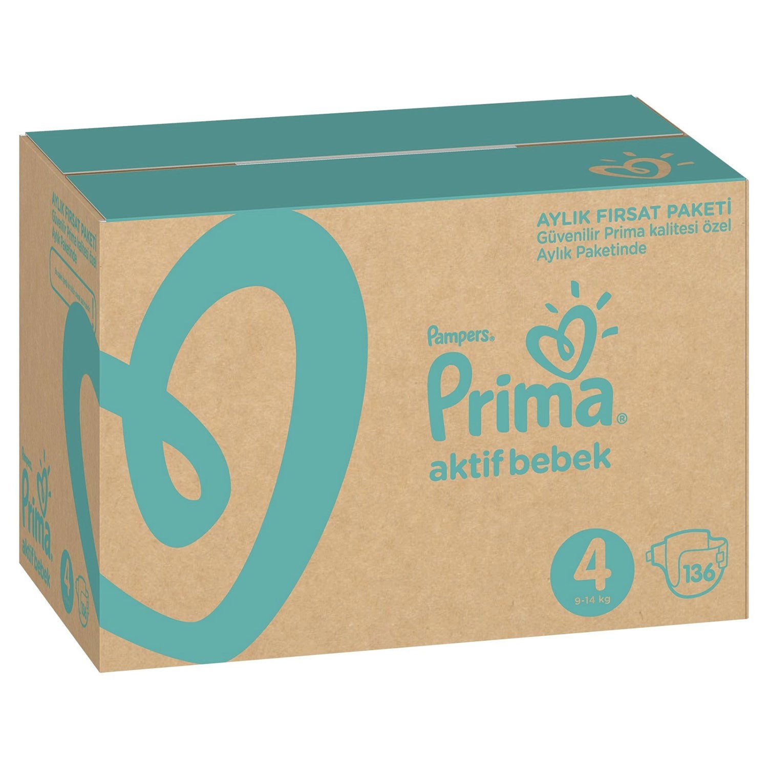 Prima Bebek Bezi Aktif Bebek 4 Beden Fırsat Paketi 9-14 kg 136'li 