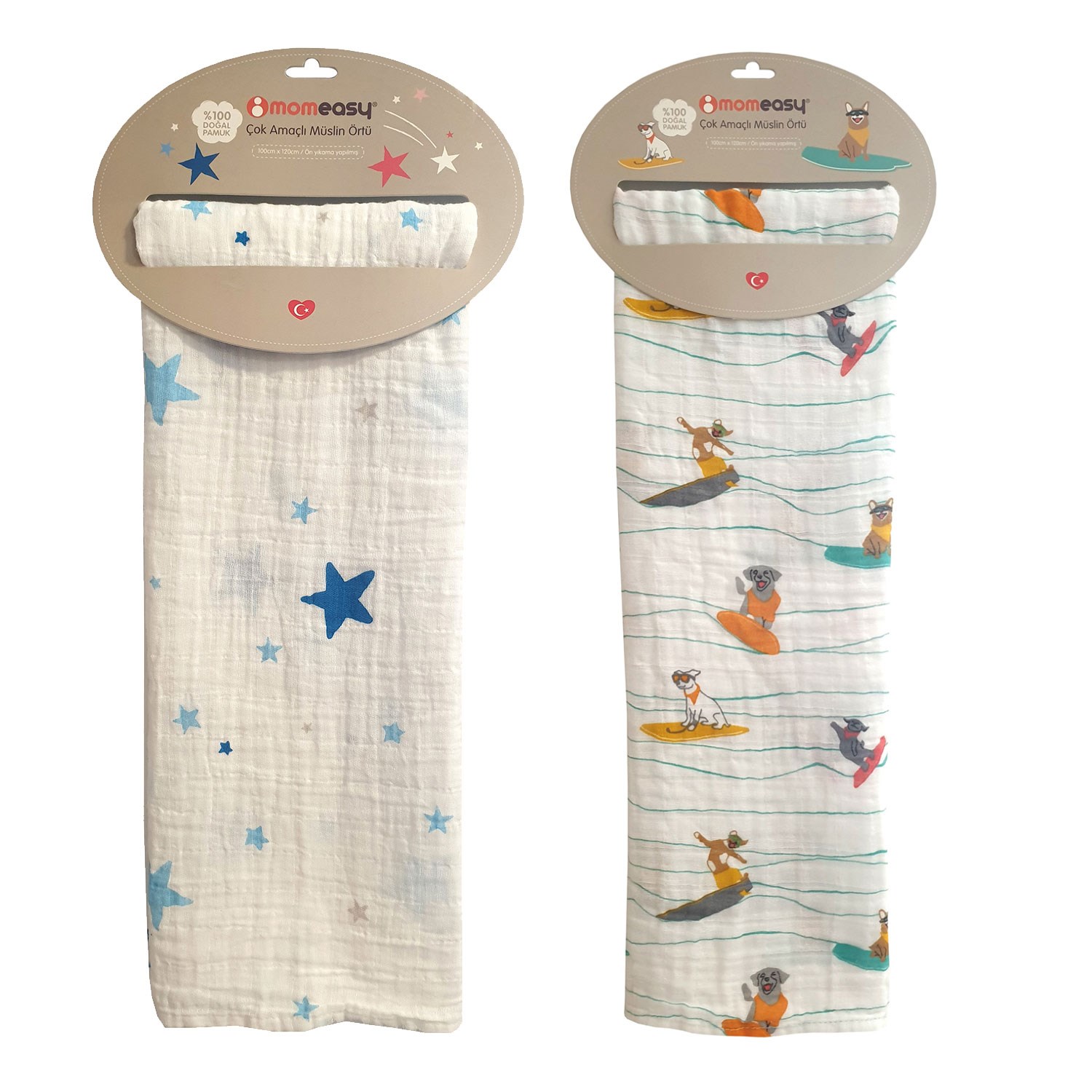 Momeasy İkili Müslin Örtü 100x120 Mavi