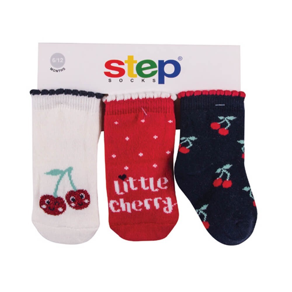 Step Little Cherry 3'lü Soket Bebek Çorabı 10088 Kırmızı-Lacivert