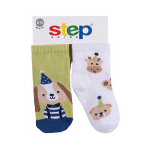 Step Party Dog 2'li Soket Bebek Çorabı 10073 Beyaz-Yeşil