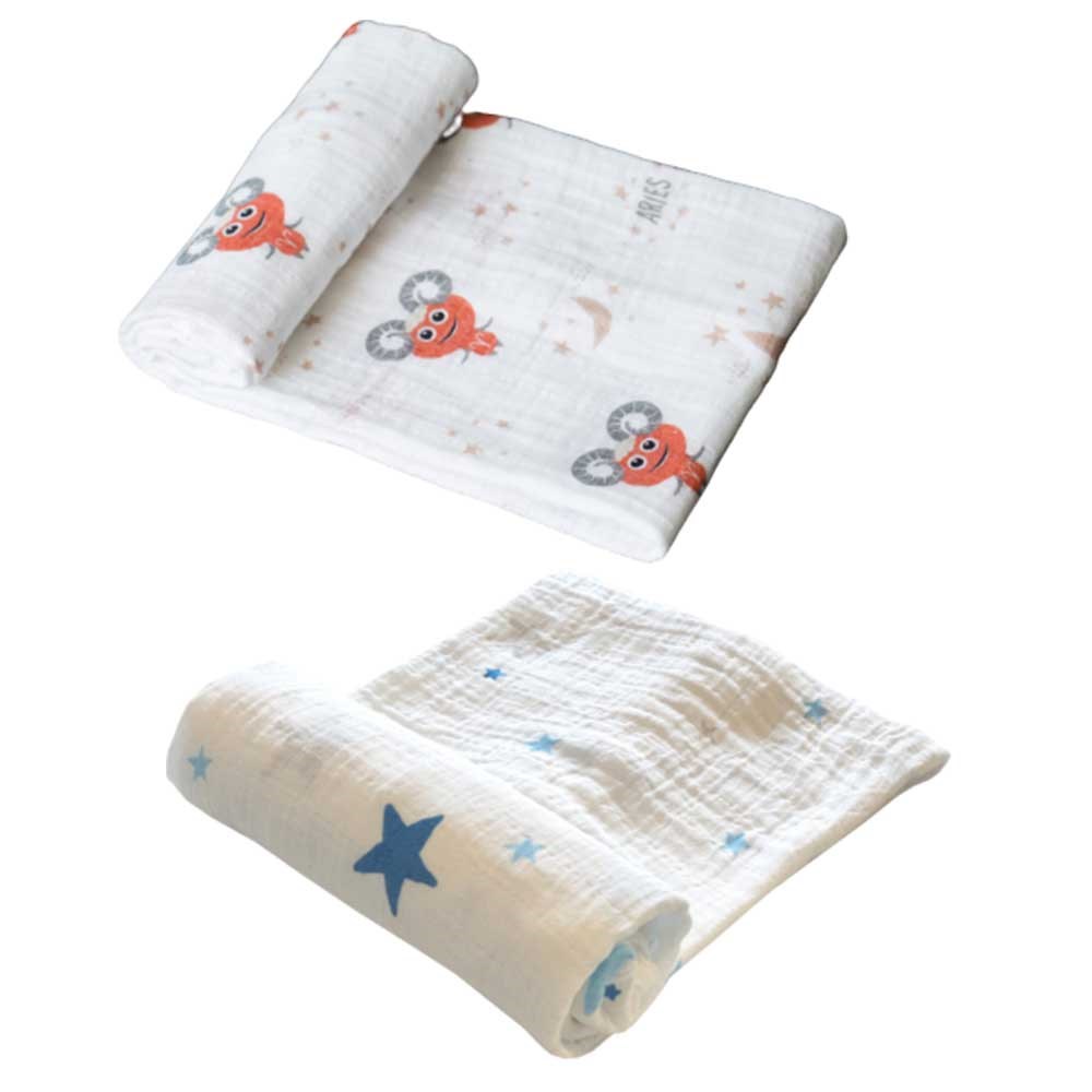 Momeasy İkili Müslin Örtü 100x120 Mavi