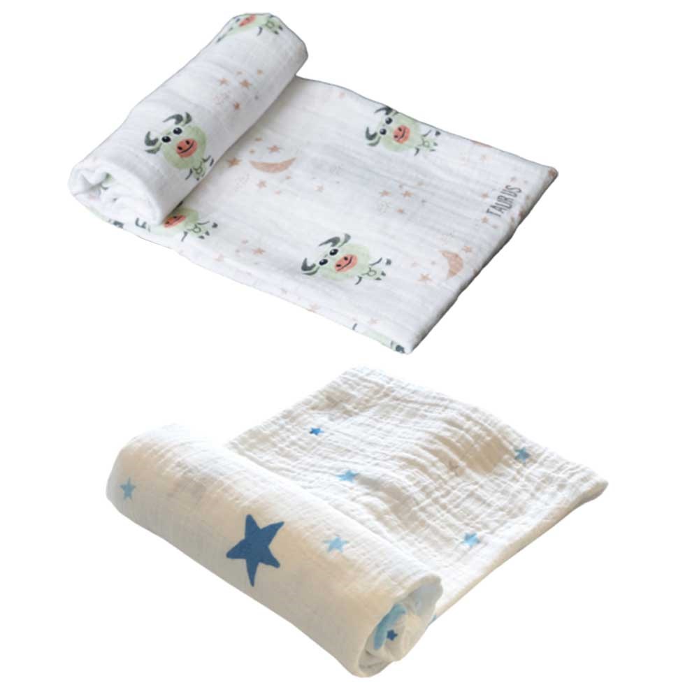 Momeasy İkili Müslin Örtü 100x120 Mavi