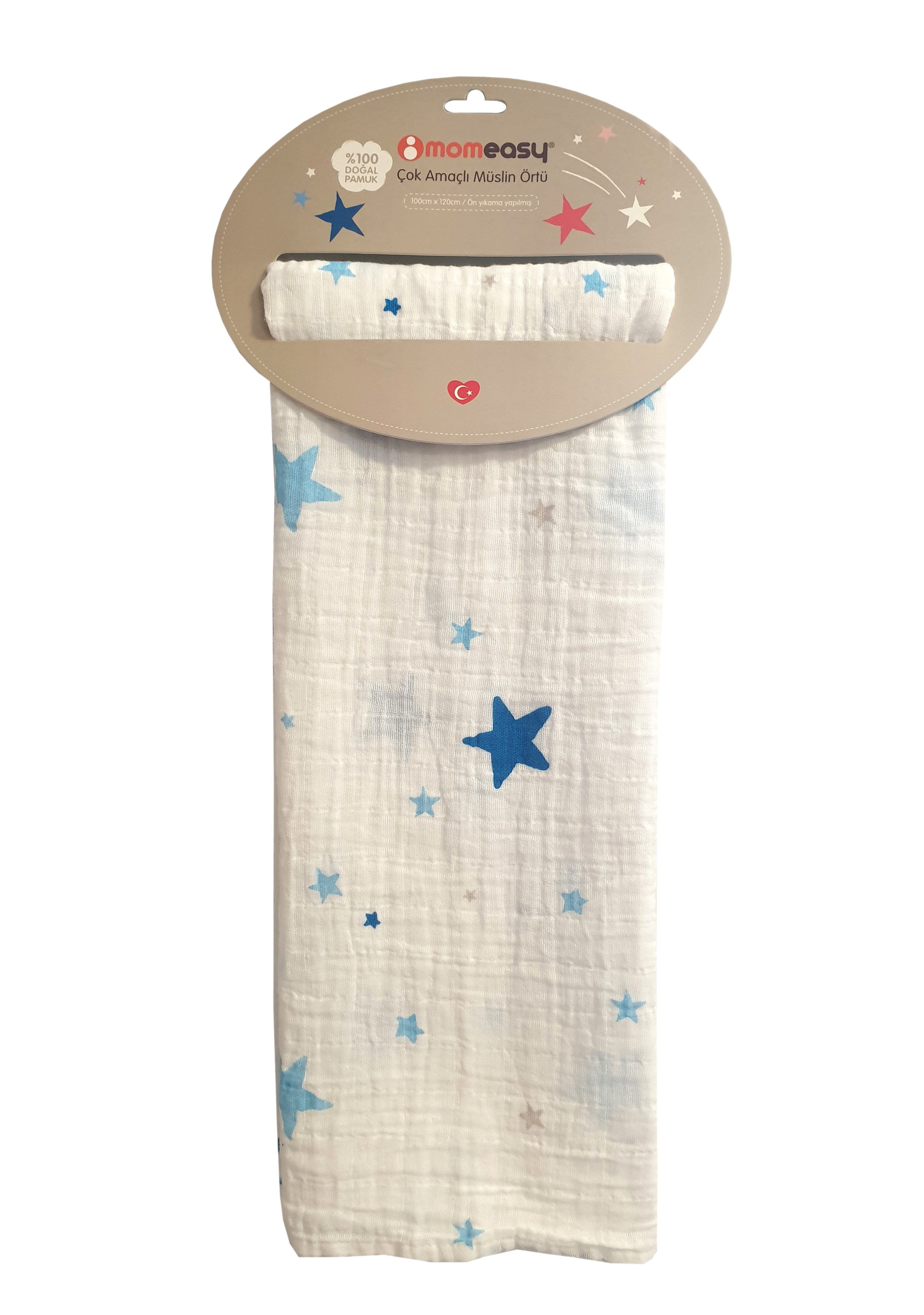 Momeasy İkili Müslin Örtü 100x120 Mavi