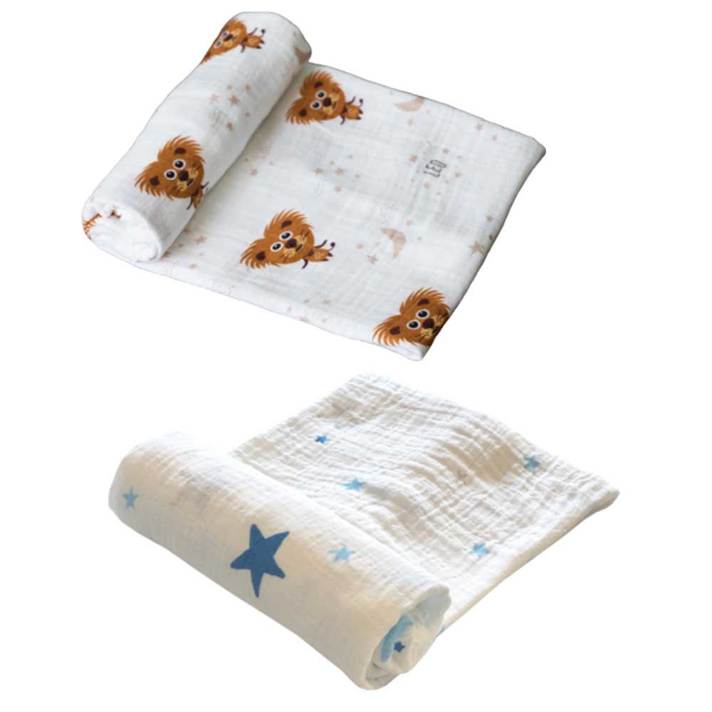 Momeasy İkili Müslin Örtü 100x120 Mavi