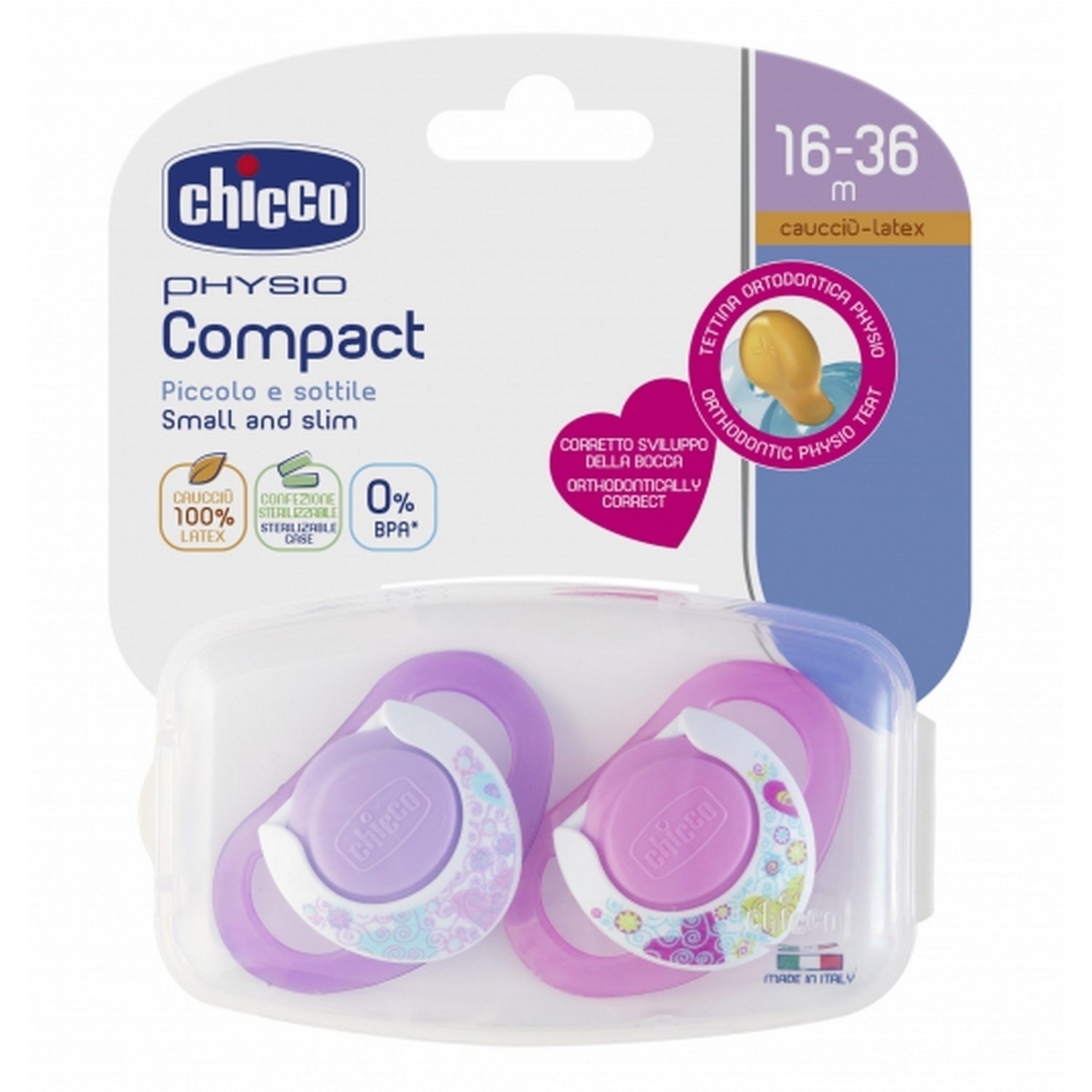 Chicco Physio Compact Kauçuk Emzik 2'li 16-36 Ay Pembe