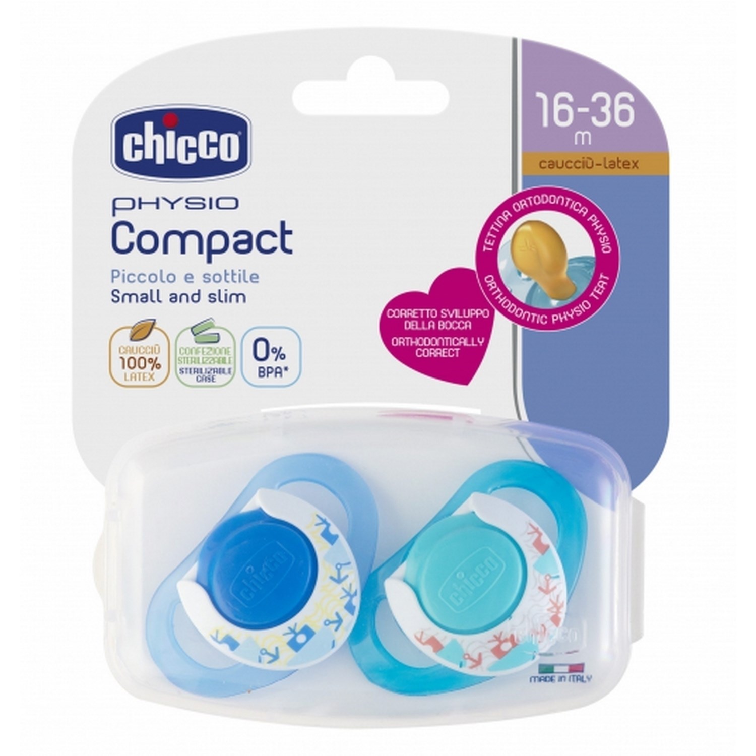 Chicco Physio Compact Kauçuk Emzik 2'li 6-16 Ay Mavi