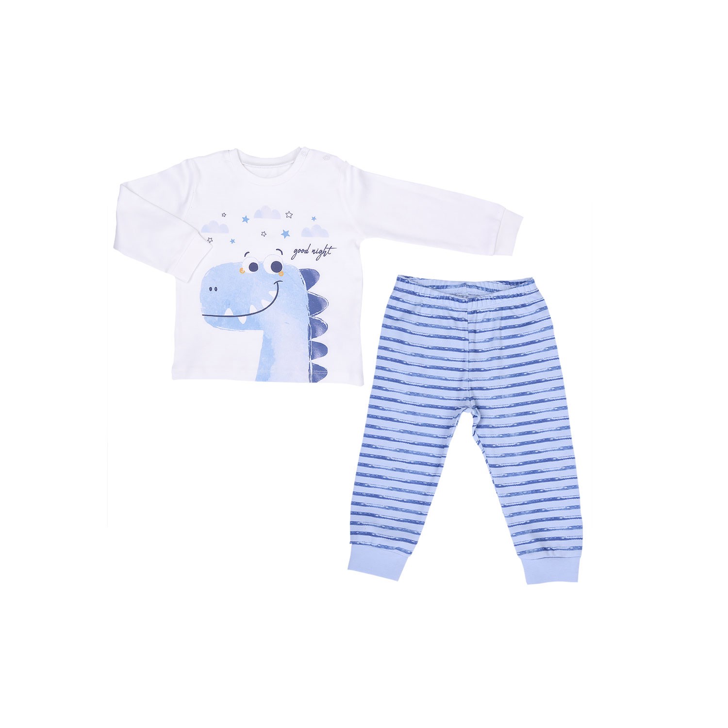 Kitikate Organik Good Night Bebek Pijama Takımı S72068 Ekru-Mavi