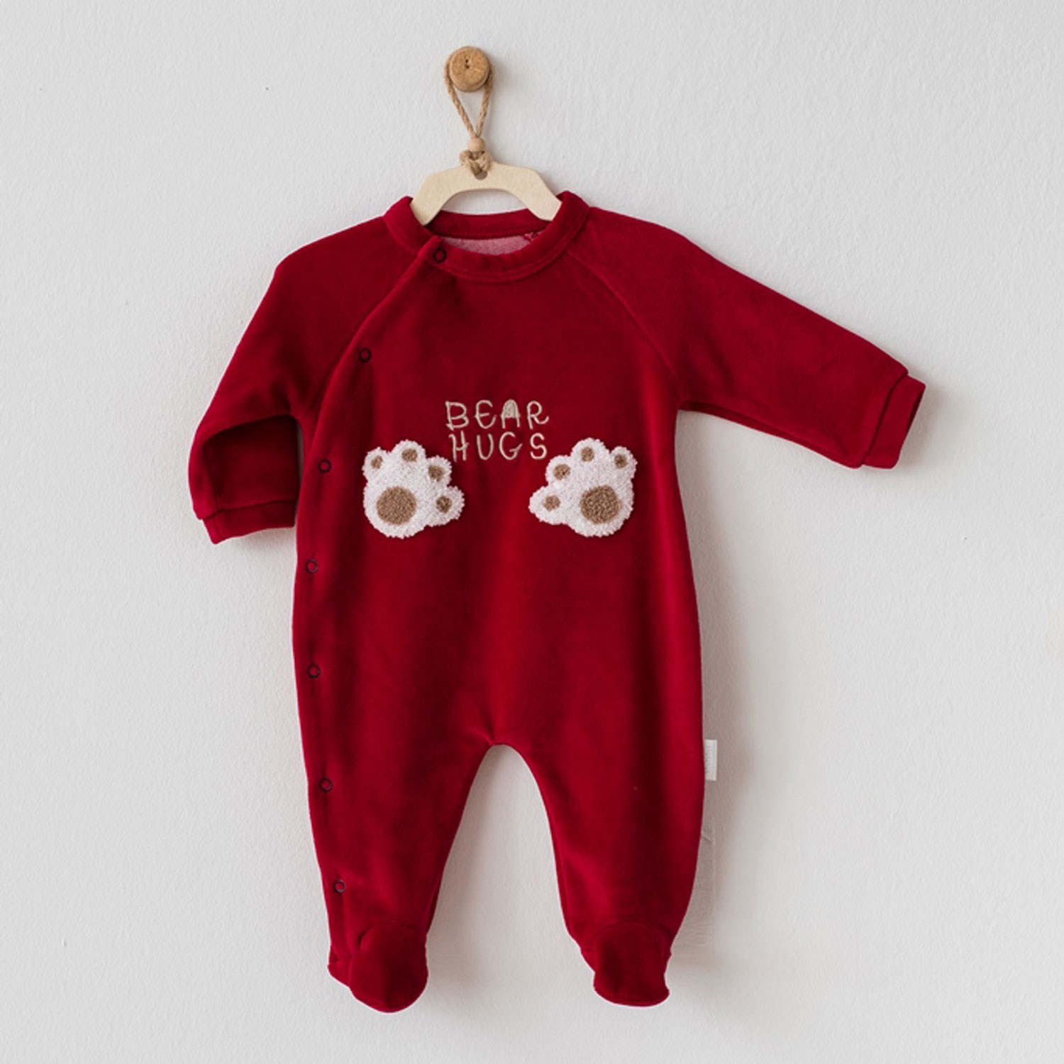 Andywawa Romper Velvet Bear Hugs Bebek Tulumu Ac20261 Burgundy