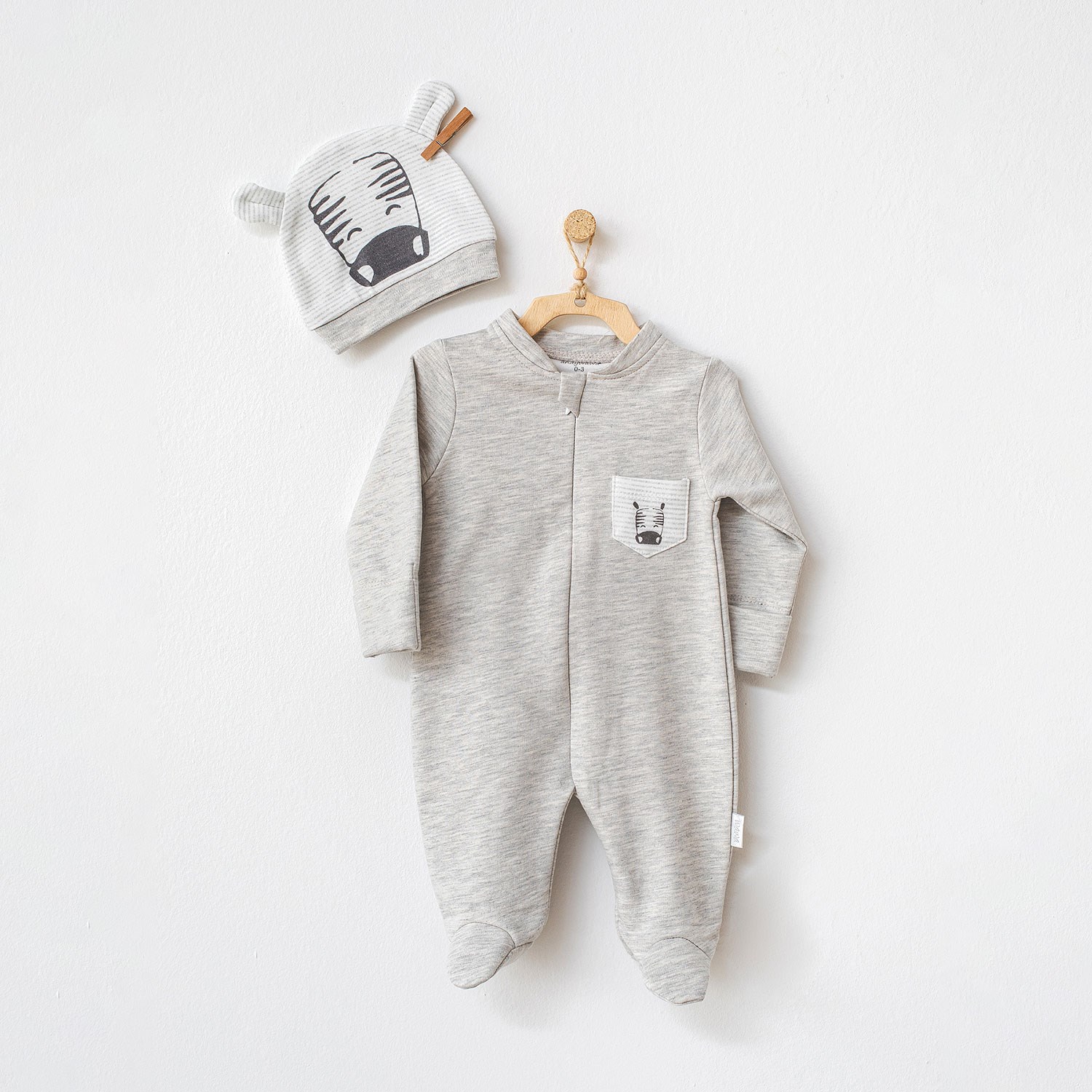 Andywawa Romper Zebra Şapkalı Bebek Tulumu AC21015 Grey Melange