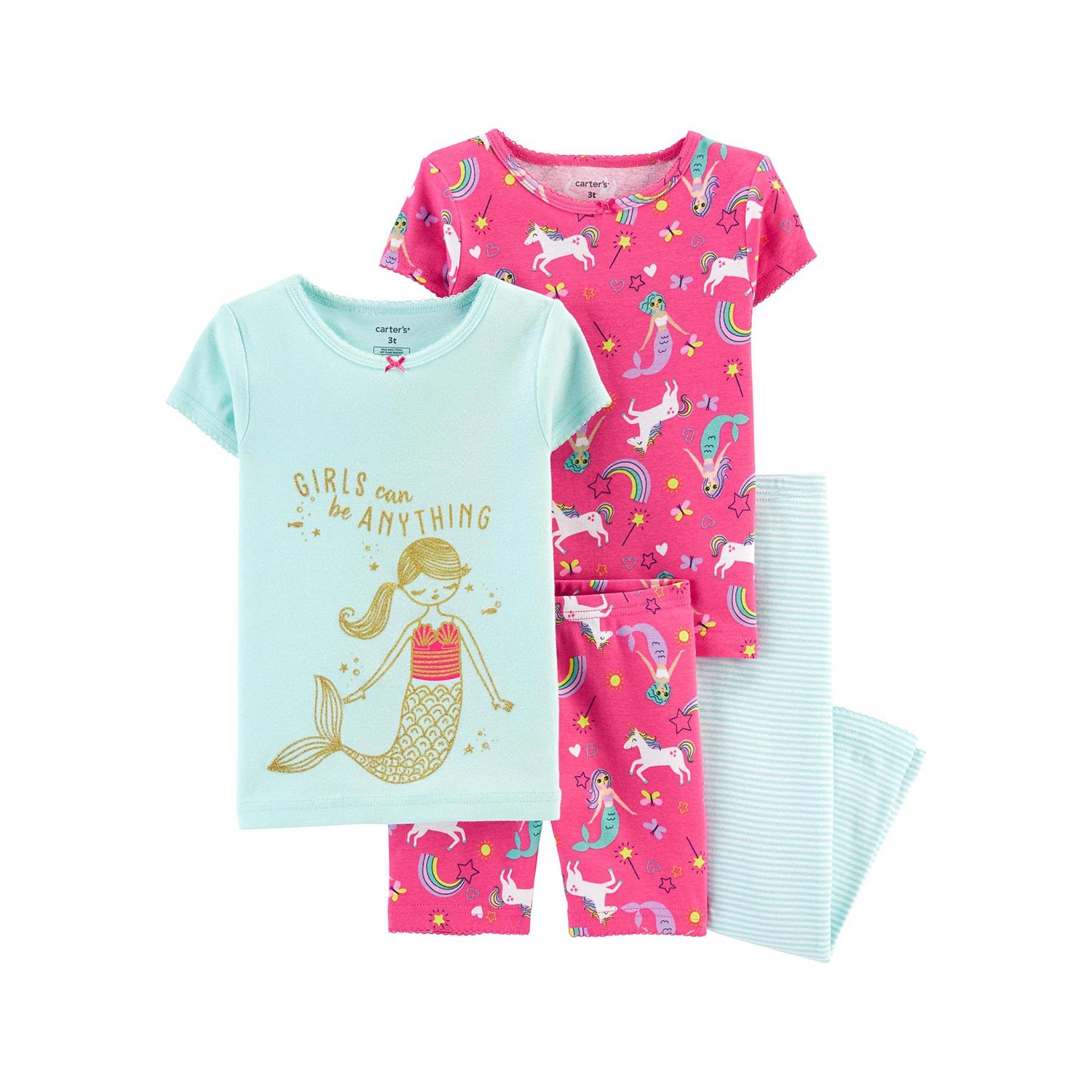 Carter's Deniz Kızı Desenli 4'lü Pijama Takımı Pembe-Yeşil