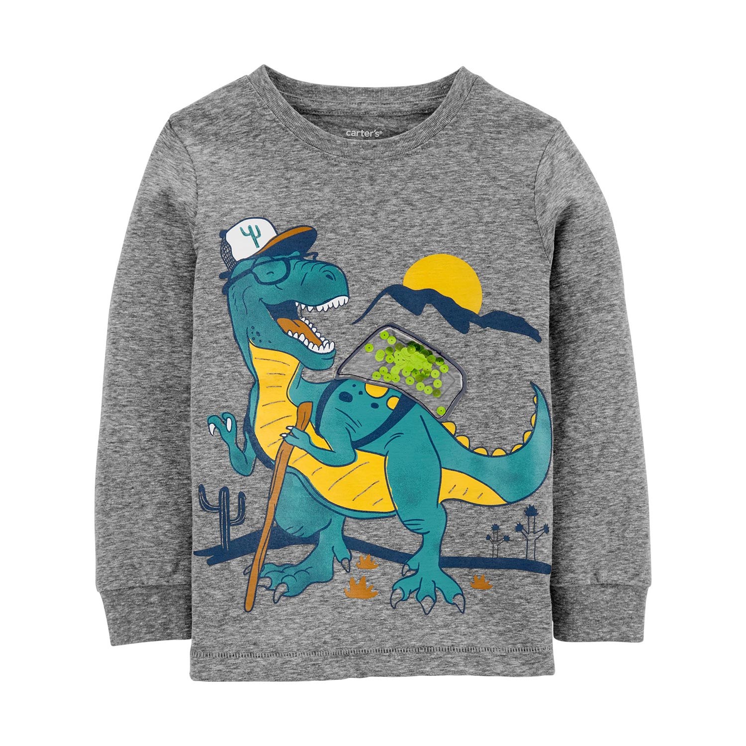 Carter's Dinozor Desenli Çocuk T-Shirt Gri
