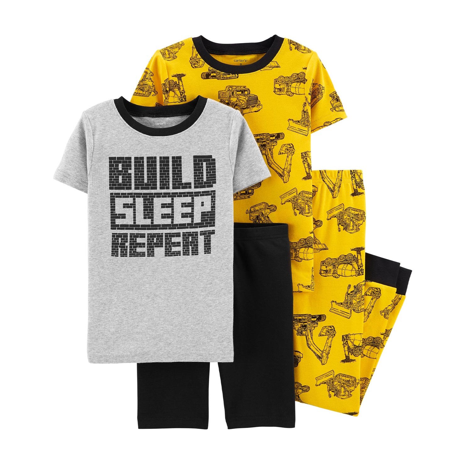 Carter's İnşaat Kamyonu Desenli 4'lü Pijama Takımı Sarı-Gri
