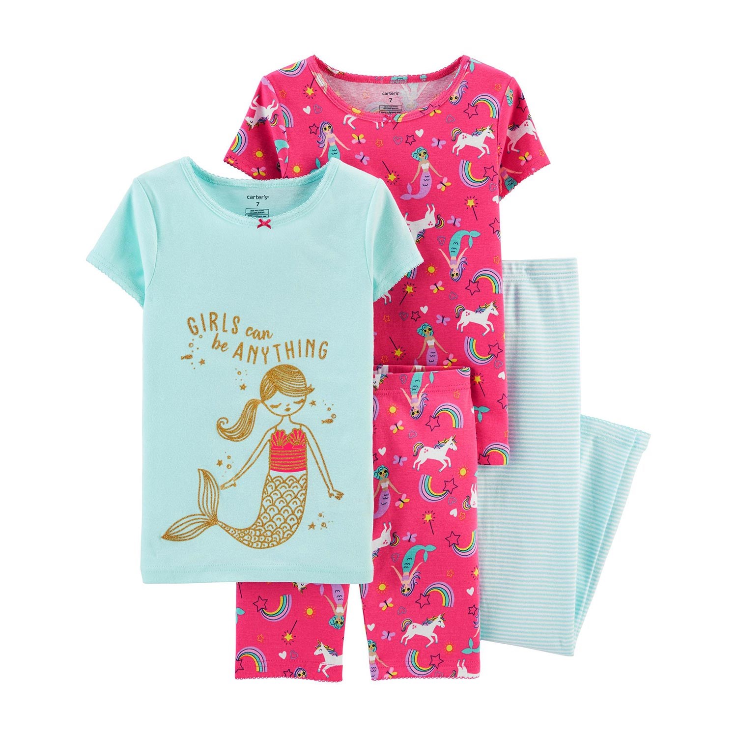 Carter's Deniz Kızı Desenli 4'lü Pijama Takımı Pembe-Yeşil