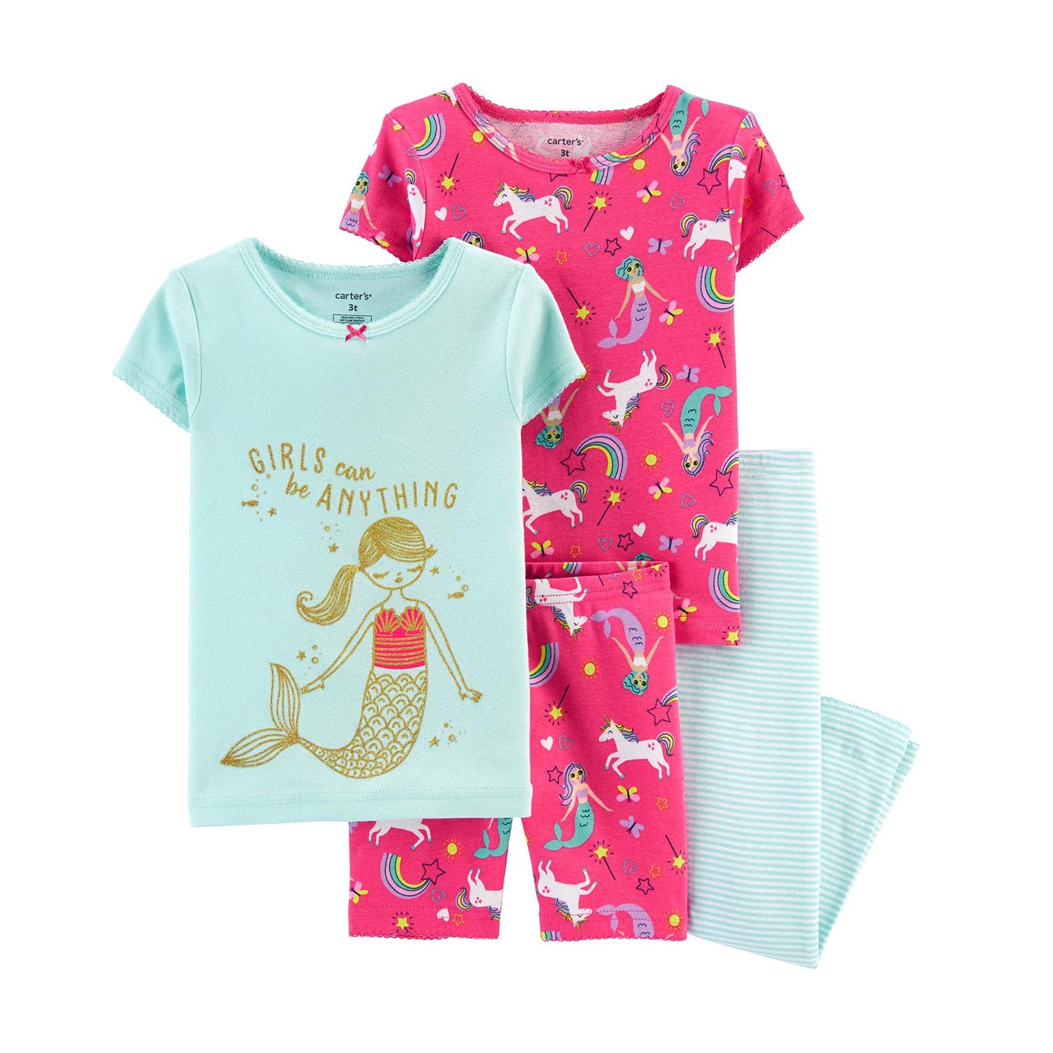 Carter's Deniz Kızı Desenli 4'lü Pijama Takımı Pembe-Yeşil