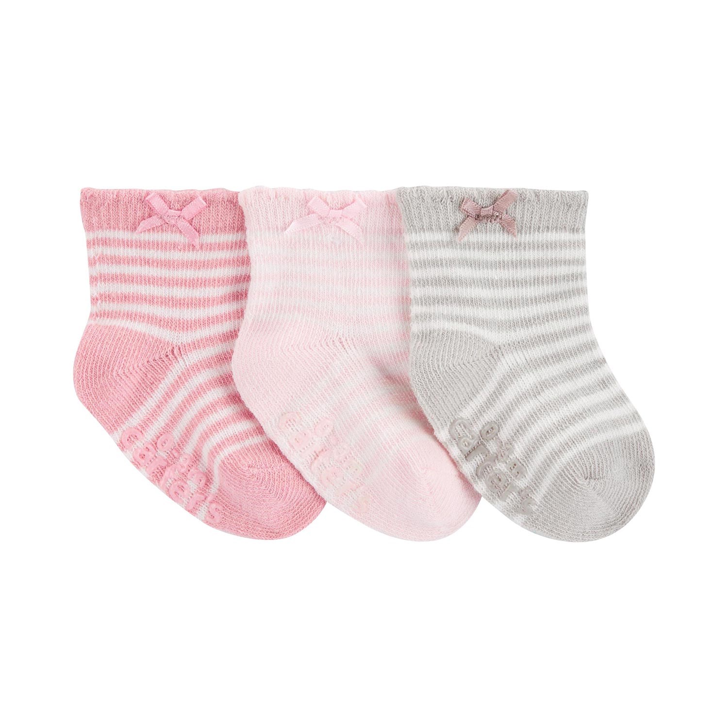 Carter's Çizgili 3'lü Bebek Çorabı Gri-Pembe