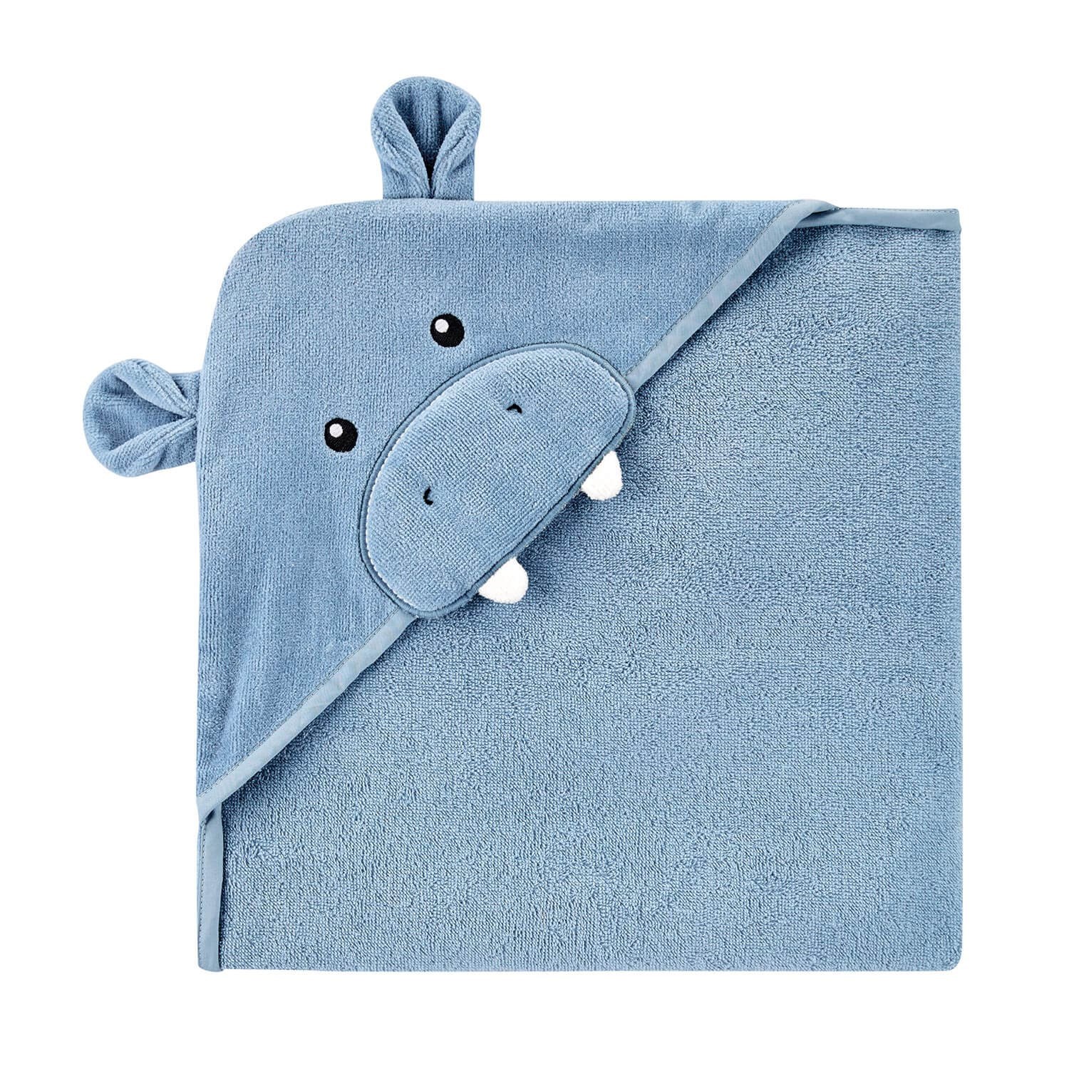Carter's Hippo Desenli Kapüşonlu Bebek Havlusu Mavi