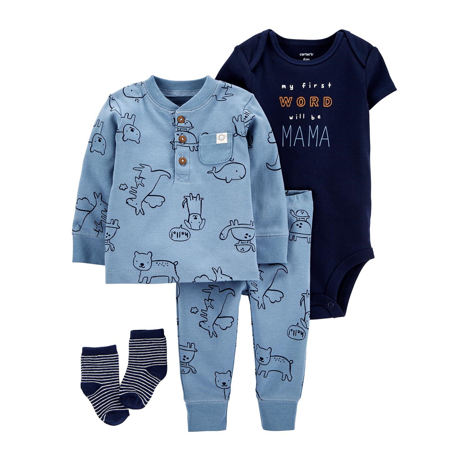 Carter's Hayvan Desenli 4'lü Bebek Takımı Mavi