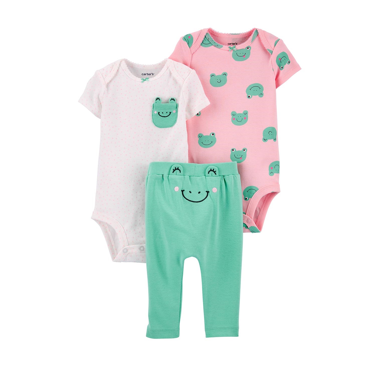 Carter's Kurbağa Desenli 3'lü Bebek Takımı Pembe-Mavi