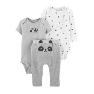 Carter's Panda Desenli 3'lü Bebek Takımı Beyaz-Gri