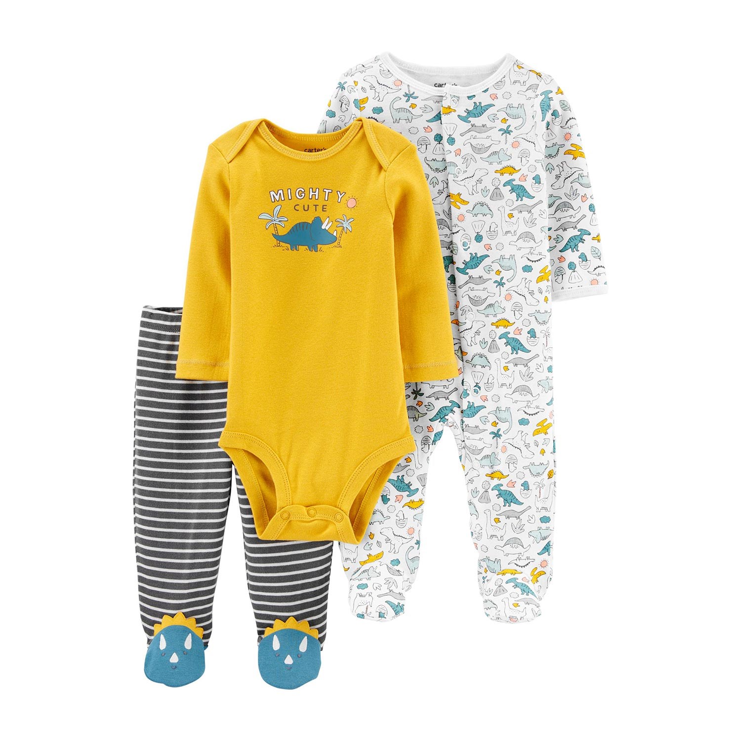 Carter's Dinozor Desenli 3'lü Bebek Takımı Mavi-Sarı