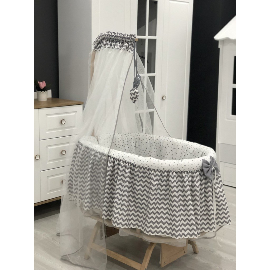 Mini Baby Figürlü Sepet Beşik Gri